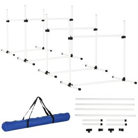 Set of 4 Dog Agility Training Equipment Adjustable Jump Bar Pet Exercise Kit with Carrying Bag (White)